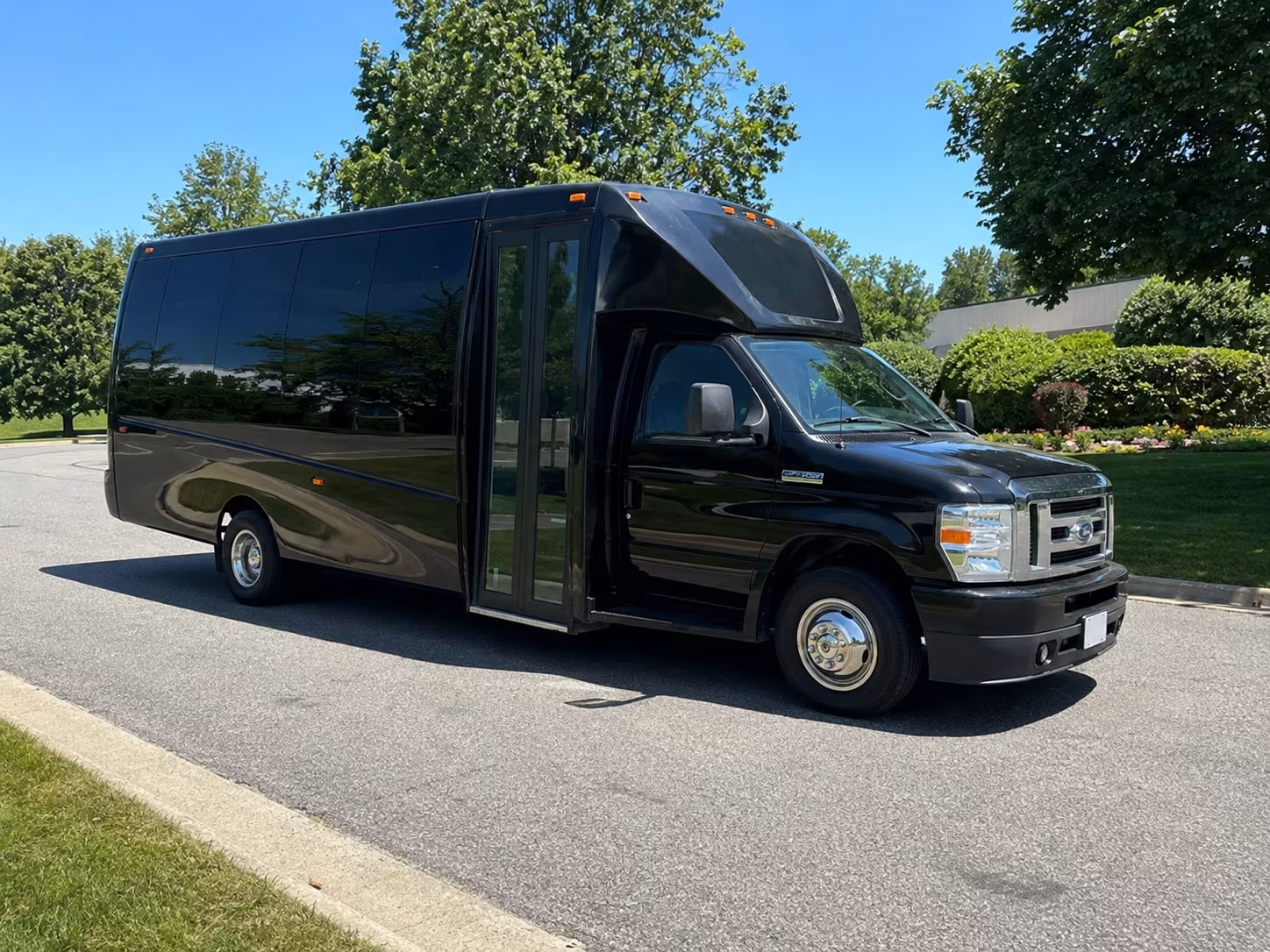 Group beside a Mercedes Sprinter limo in Fort Collins